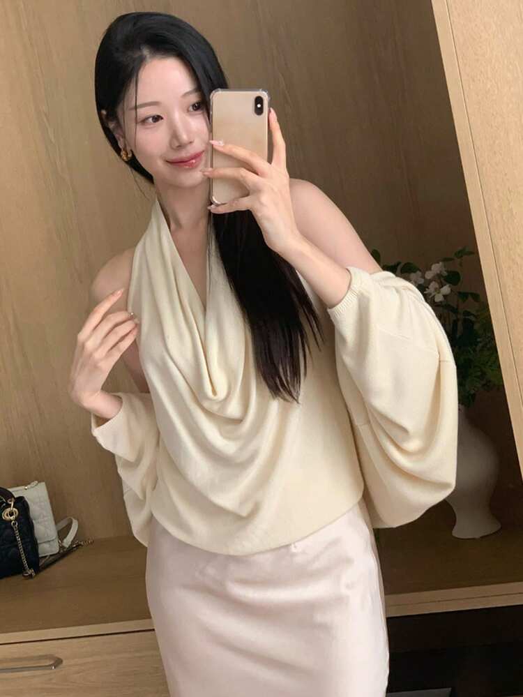 Sexy Plunging Neck Spaghetti Strap Camisole Top & Loose Cardigan 2 Pieces Set For Women