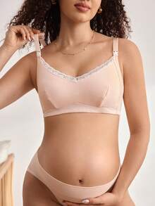 2 chiếc áo ngực cho con bú viền ren tối giản dành cho bà bầu - Nhiều màu - Xem 4