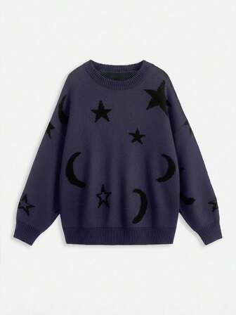 Hippie Pull décontracté pour femmes avec motif étoiles et lune, automne/hiver