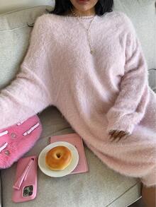 Sunnyshic Plus Size Women's Sequin Backless Sexy Long Sleeve Sweater Dress, Pink For Valentine's Day - Pink - View 7
