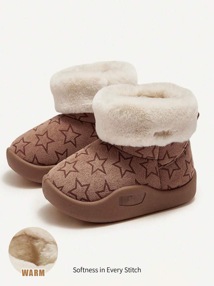 Cozy Pixies Giày bốt đi tuyết cho bé mùa Thu/Đông, kiểu dáng thường ngày, đa năng, dày dặn, ấm áp, dễ thương, mềm mại, họa tiết ngôi sao. - màu nâu - Xem 1