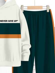 2pcs Tween Boy Casual Loose Comfortable Hoodie Set, Featuring College, Street, Fashion Classic, Sporty, Color Block, Y2K Style, Long Sleeve Sweatshirt, Suitable For Autumn/Winter - Multicolor - View 5