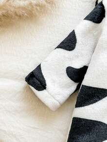 SHEIN Baby Girl Cow Print Fleece Long Sleeve Hooded Jumpsuit Pajamas - Black and White - View 6
