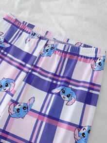 女童 2 件組白色居家服套裝，卡通兔子印花長袖上衣與格紋長褲睡衣，適合秋季夜晚，舒適貼身睡衣 - 彩色 - 查看 7