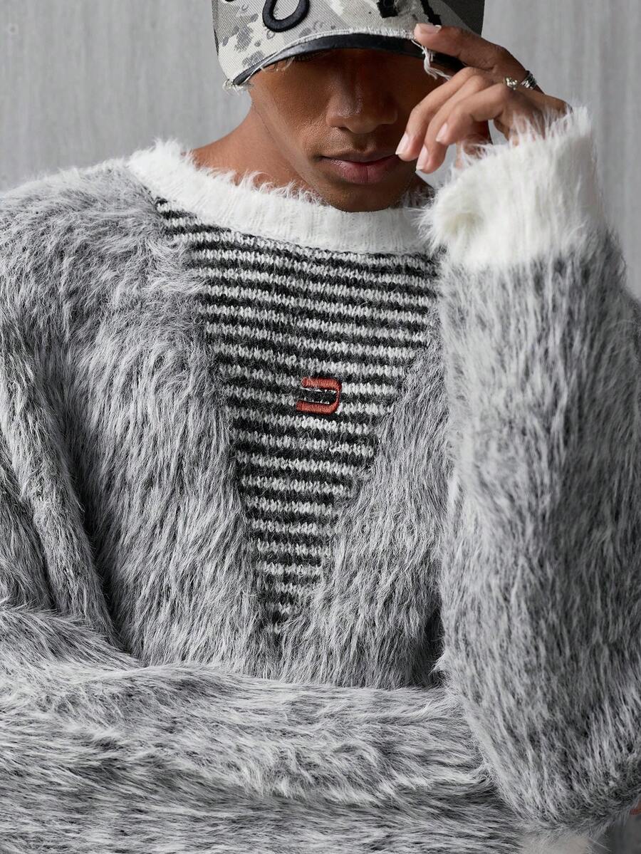 NEON BLANC Brand - Men's New Pullover Fleece Sweater - High Fashion - Loose Casual Comfortable - Grey - View 1