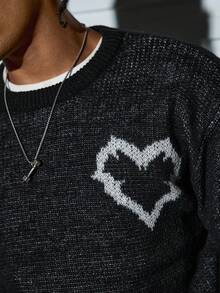 Modcrash 男士秋冬新款个性化天使卡通图案提花休闲复古百搭圆领长袖毛衣 - 黑色 - 查看 7