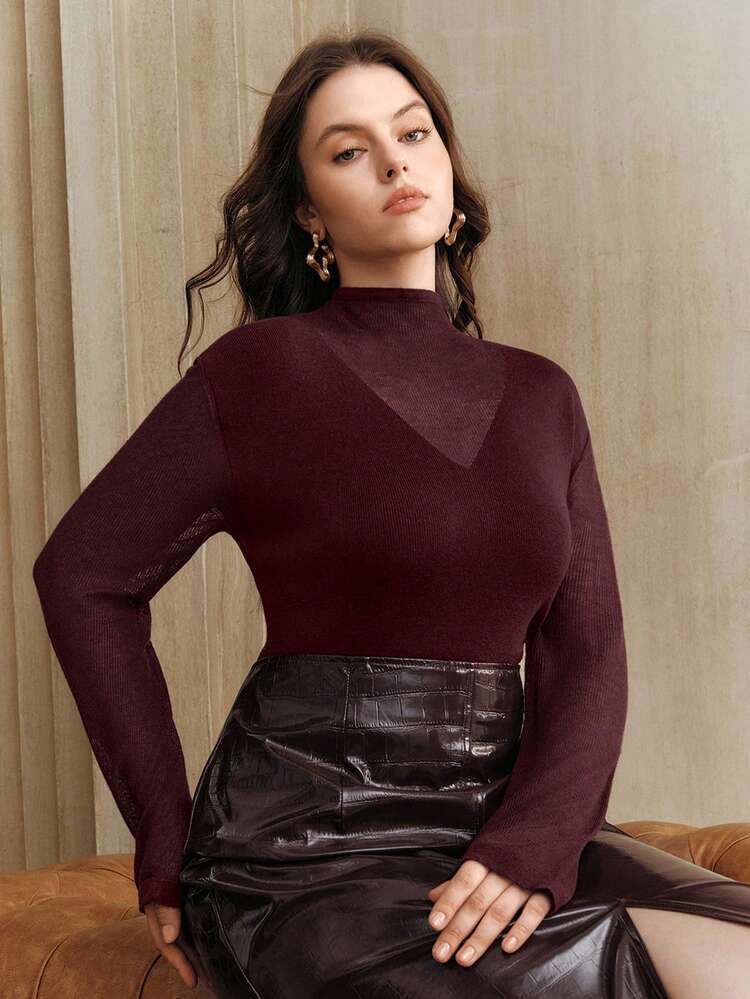 Valentine Plus Size Elegant Solid Color Knitted Slim Fit Pullover Sweater For Women, Autumn/Winter, Suitable For Casual, Formal, Party, Work, Graduation, Wedding