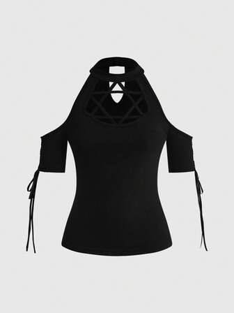 Robe à bretelles en velours avec pendentif croix, motif cœur et garniture en dentelle de style gothique rétro et bicolore pour femmes