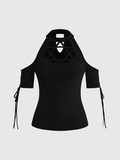 Robe à bretelles en velours avec pendentif croix, motif cœur et garniture en dentelle de style gothique rétro et bicolore pour femmes