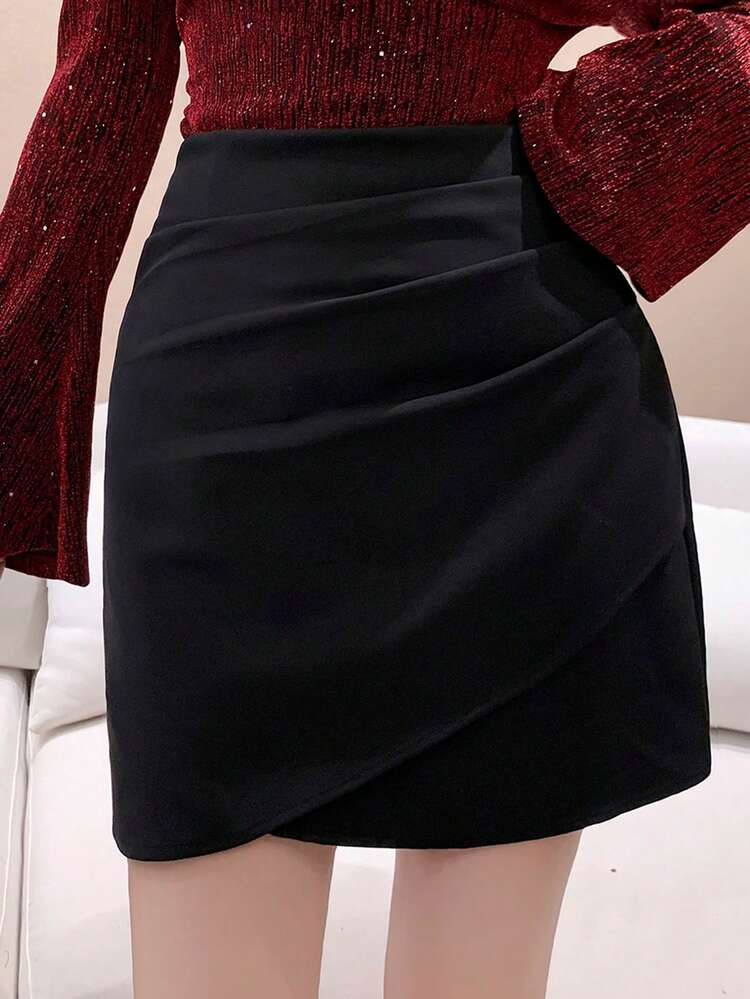 Elegant Women's Black Bodycon Skirt, Fashionable Design For New Year, Christmas, Valentine's Day, Suitable For Winter, Spring, Summer