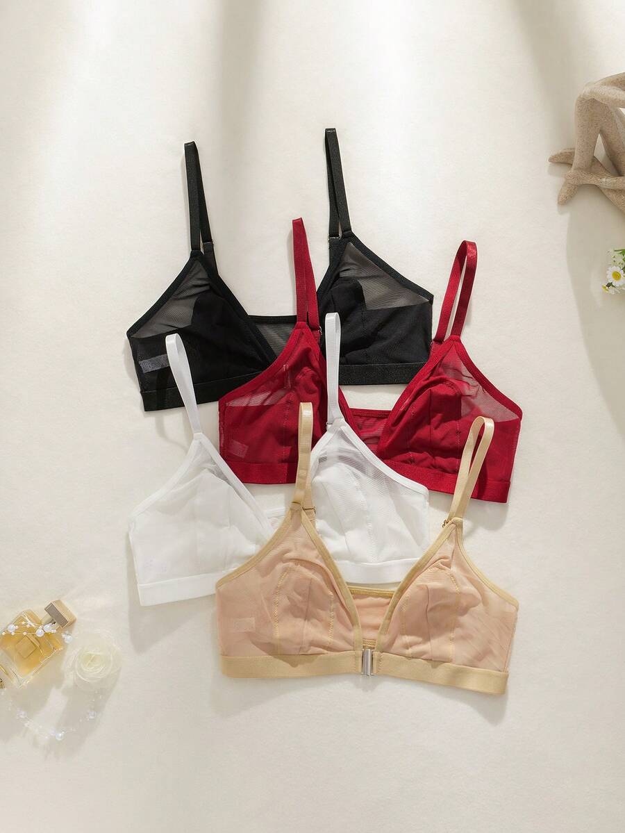 4 قطع من حمالات الصدر الشفافة المريحة ذات الكأس المثلثي مع إغلاق أمامي للنساء - متعدد الألوان - مشاهدة 1