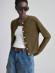 Ontre Cárdigan de manga larga con botones de mezcla de lana para mujer, elegante para la oficina/uso casual, adecuado para ir al trabajo, negocios, fiestas, otoño/invierno