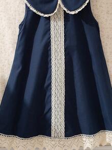 Souflis Souflis Toddler Girls' Sleeveless Ruffle Collar A-Line Hem Cute Navy Blue Dress, Summer