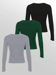 INAWLY 女士休闲纯色长袖T恤，秋季百搭 - 彩色 - 查看 2