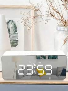 Modern Multifunctional LED Alarm Clock, Small Digital Clock With Mirror Screen, Temperature Humidity Date Display, Adjustable Brightness, For Bedroom Desk Office Shelf, Minimalist Home Decor Essentials