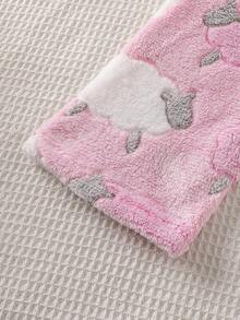 两件套女童可爱绵羊图案抓绒睡衣套装，长裤长袖，秋冬季舒适家居服 - 淺灰色 - 查看 5