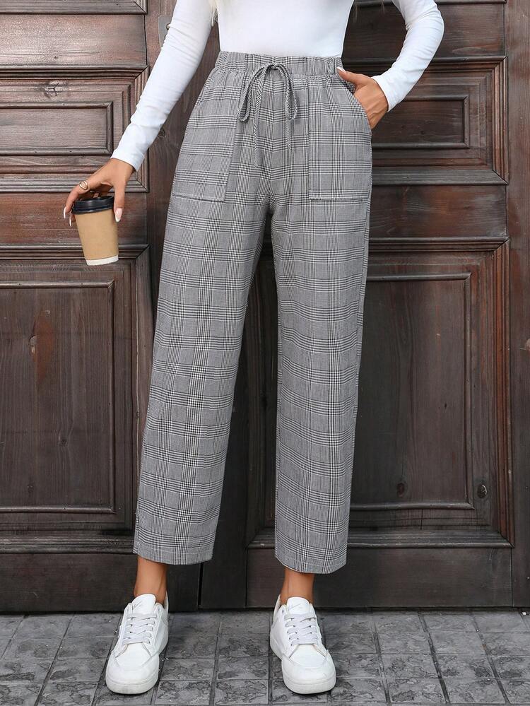Women's Retro Casual Plaid Trousers Winter Clothes For Women Plaid Joggers Women Grey Plaid Pants Pants With Pockets Women Slacks Women Casual Pants