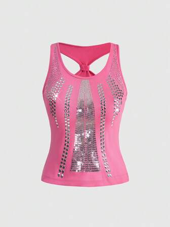ROMWE Avant Damen Y2K Retro Sexy Perlen Stickerei Pailletten verziertes All-Matche Trägertop
