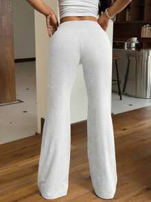 SHEIN EZwear Drawstring Waist Flare Leg Sweatpants - Light Grey - View 2