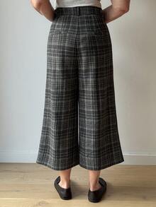 Vivie Lora Women's Plaid Wide Leg Casual Loose Cropped Pants - Grey - View 4