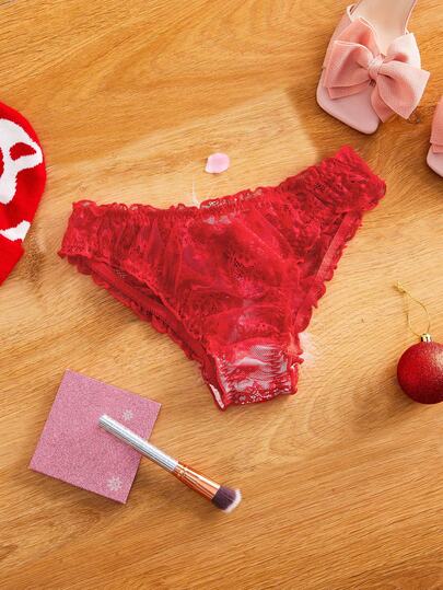 FairyFlirt Julsöta Färgblocksspets Patchwork Fluffig Kant Rosett Grenlösa Sexiga Trosor För Damer