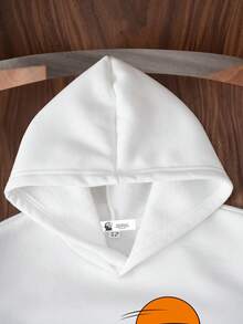 TOM & JERRY X SHEIN Tween Boy Casual Long Sleeve Hooded Sweatshirt, Suitable For Autumn/Winter - White - View 4