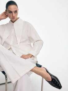 Mnmlis 女式复古英伦风格穆勒鞋，春夏新款时尚百搭休闲一脚蹬黑色平底鞋，适合户外穿着 - 黑色 - 查看 7