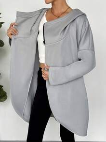 EMERY ROSE Women's Mature Casual Symmetrical Zipper Gray Everyday Sweatshirt - Grey - View 8