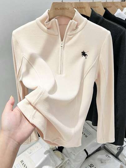 Resyla Women's Turtleneck Long Sleeve Half-Zip Casual Versatile Top