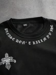SLATEMANN Herren Slogan Grafik Thermofutter Sweatshirt, Kreuzgrafik Ausgehen Streetwear Rundhals Sweatshirt, für Freunde, Ehemann, Freund Geschenke, für Herbst Winter - Schwarz - Übersicht 4