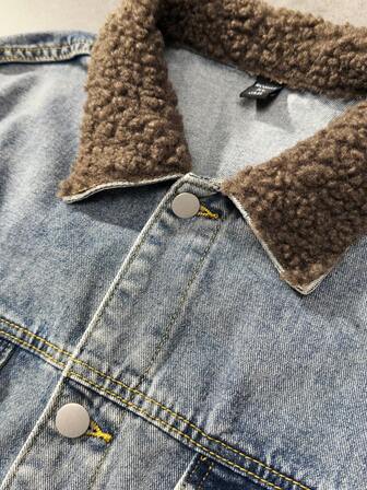 Giacca casual in denim con colletto in pelliccia sintetica e chiusura monopetto per uomo