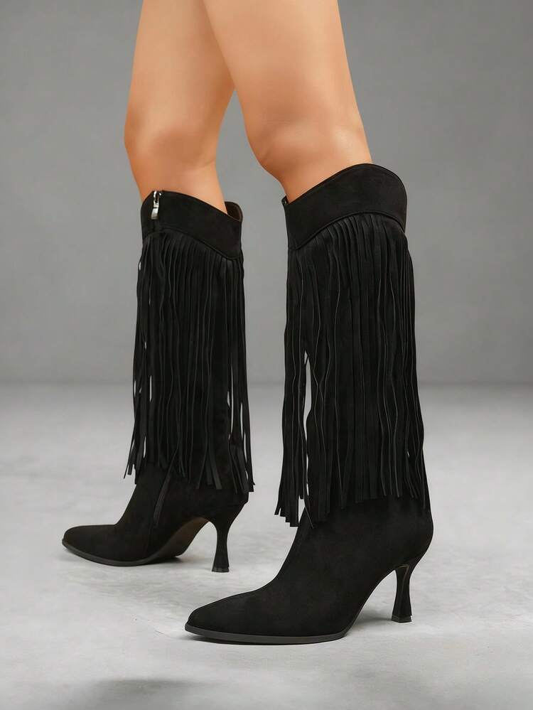 CUCCOO SZL Botas de tacón alto de punta fina para mujer, con elástico, suela blanda antideslizante y tacón fino para otoño/invierno