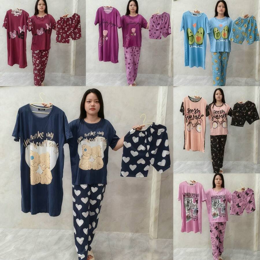 Set de 4 piezas de pijama de mujer - Celeste - Ver 1