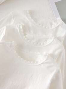 女童打底衫，圆领长袖，蕾丝边修身款，白色，四季皆宜，2026新年必备，百搭舒适，保暖又可爱 - 白色 - 查看 5