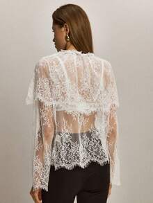 ATUI Studio Áo cánh ren mỏng dài tay màu trơn dành cho nữ - trắng - Xem 3