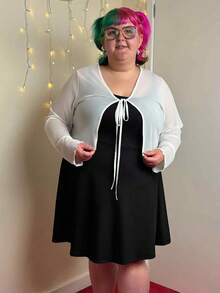 Enliva 女士加大尺寸針織開衫和細肩帶連衣裙純色套裝