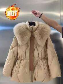 GlowEve 女式菱形图案毛领休闲设计腰部填充大衣，秋冬