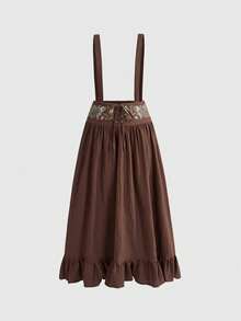 ROMWE Fairycore Falda con tirantes bordados estilo cottage core para tallas grandes - Marrón - Ver 1
