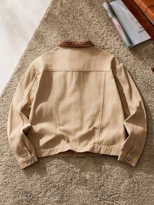 SWAVVY Men's Casual Contrast Color Collar Denim Jacket, Autumn - Khaki - View 2