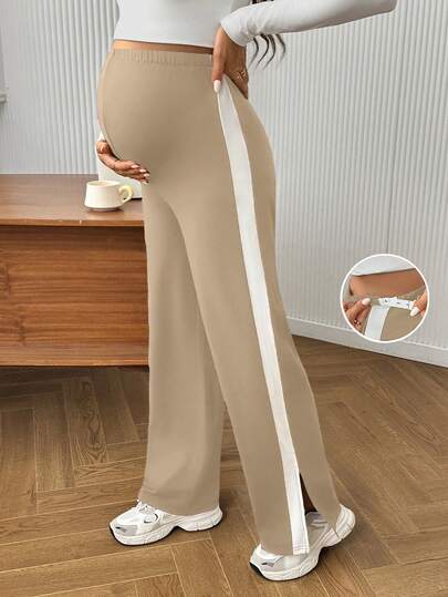 SHEIN سراويل ليجنز للحوامل مريحة وكاجوال، قابلة للتعديل في الخصر، بتصميم ألوان متباينة