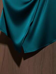 GlowEve Women's Collared Pleated Tie-Front Sleeveless Blouse Green Blue St Patrick's Day - Blue - View 4