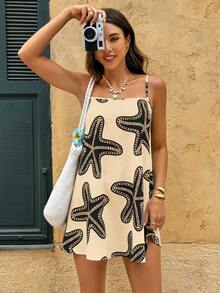 Vivid Eden Vestido de tirantes con estampado de mariscos de verano para mujer - Albaricoque - Ver 5