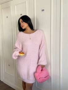 Sunnyshic Plus Size Women's Sequin Backless Sexy Long Sleeve Sweater Dress, Pink For Valentine's Day - Pink - View 4