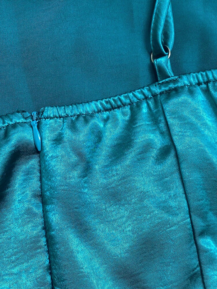 SHEIN Franclia Vestido de satén elegante con perlas y silueta en línea A, adecuado para ir al trabajo, fiestas y eventos - lago azul - Añade 3