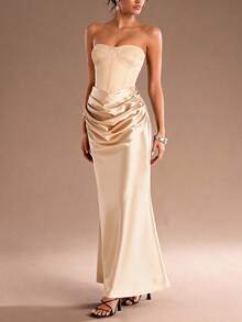 Glamine 春夏新款性感银灰色金色亮片单肩上衣，扭结镂空金属扣修身派对衬衫，优雅女士上衣，适合情人节约会、日常聚会等场合 - 杏色 - 查看 3