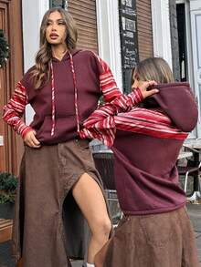 Chiquease Sweat-shirt-shirt vintage ample et confortable, Sweat-shirt-shirt bordeaux doux pour femmes en hiver - Multicolore - Voir 1