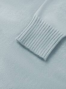 GlowEve 女士蓝色毛衣，新款秋冬金属纽扣不对称开襟开衫，百搭通勤风格 - 藍色 - 查看 5