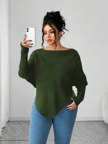 Elenzga Sweater Longgar Lengan Panjang Kasual Wanita Ukuran Besar, Atasan Pullover Ukuran Besar yang Menawan untuk Musim Gugur/Dingin - Hijau Tentara - View 6