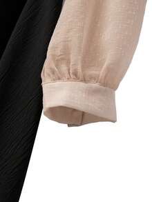 GlowEve CURVE 大码女式透视撞色翻领系腰长袖优雅百搭中长连衣裙 - 杏色 - 查看 5