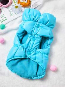 PETSIN 1pc Blue With Traction Buckle Dog Jacket 3-Layer Thick Warm Coat For Small Medium Dogs, 8 Colors Available, Autumn/Winter - Blue - View 4